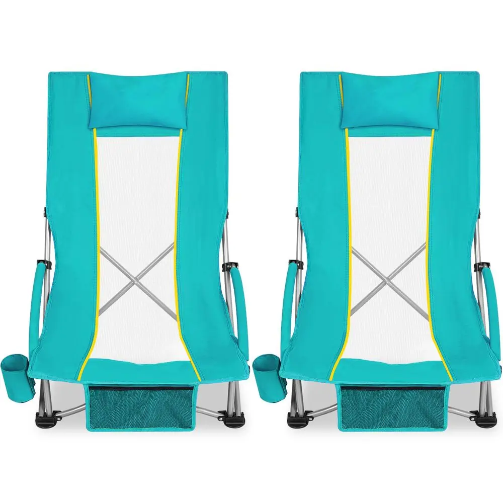 Compact High Back Beach Chair, Lightweight Low Seat Travel Chair, Beach Chair Fits in Suitcase, 400lbs Heavy Duty Folding Campi