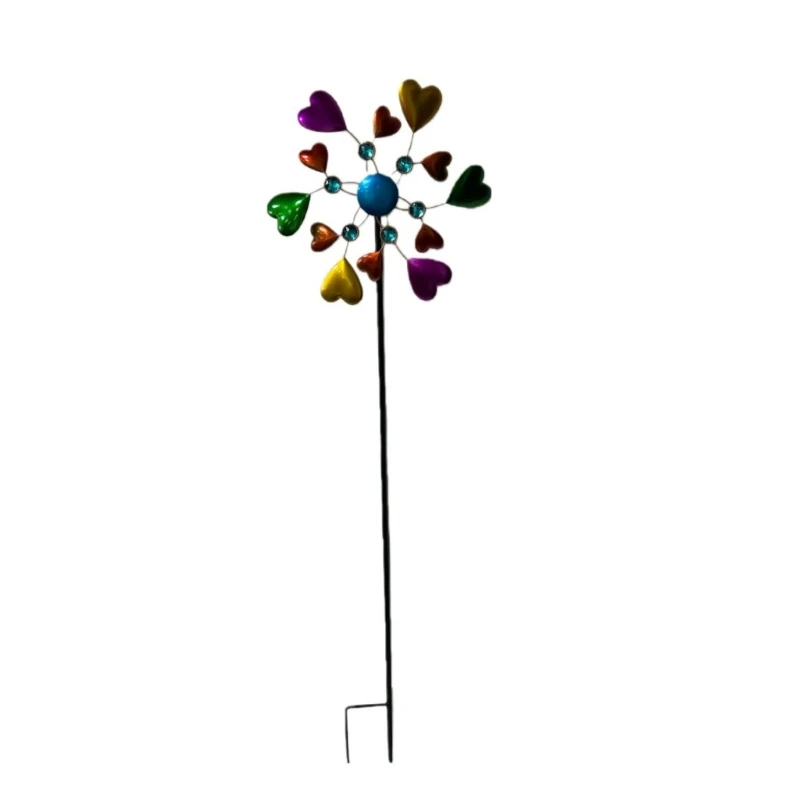 Wunderschöne Metall-Herzspindel mit farbenfrohem Gartenmuster zur Verschönerung des Außenbereichs, 3 x – Detail 1