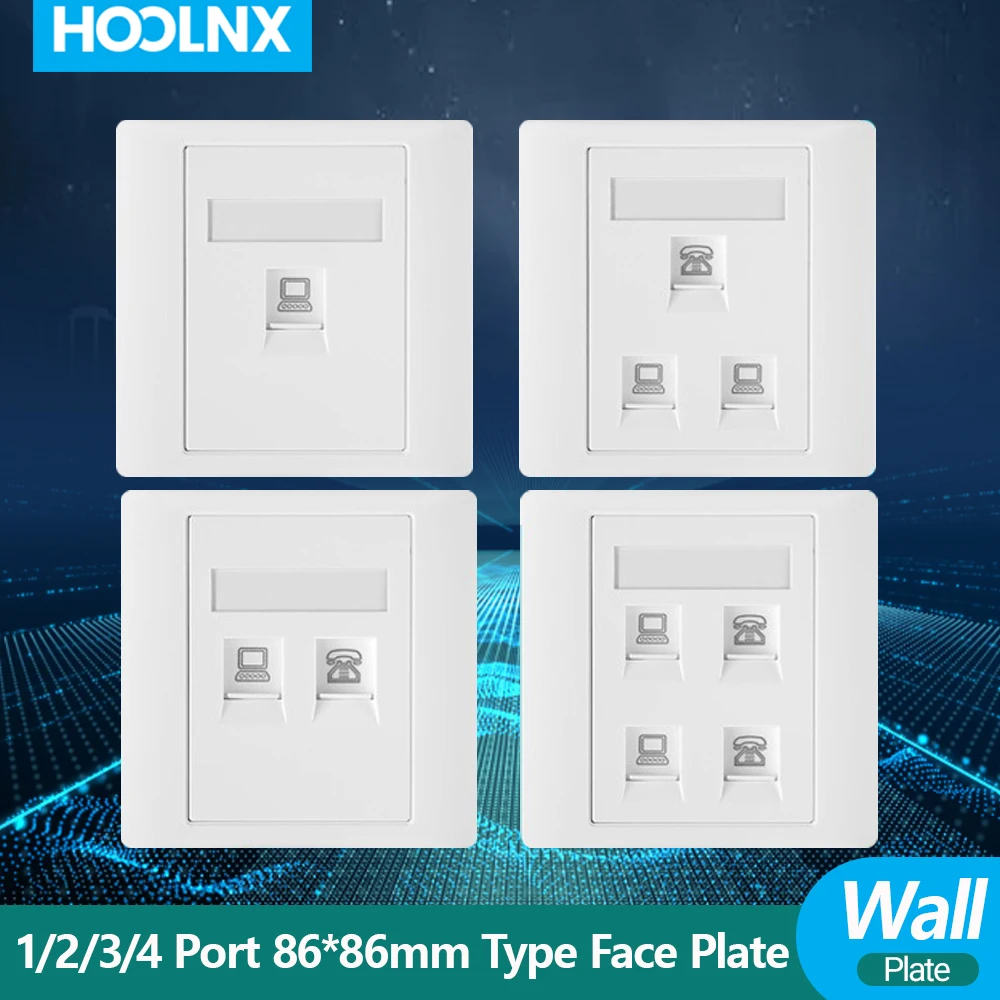 HOOLNX 1/2/3/4-port Wall Faceplate Socket White Wallplate 1-Port 2-Port 3-Port 4-Port Networking Telephone Socket Outlet Mount P