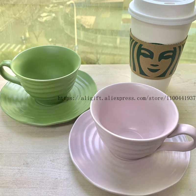 

New Retro Coffee Cup And Plate High-Temperature Resistant Pink Set High Appearance Level Souvenir