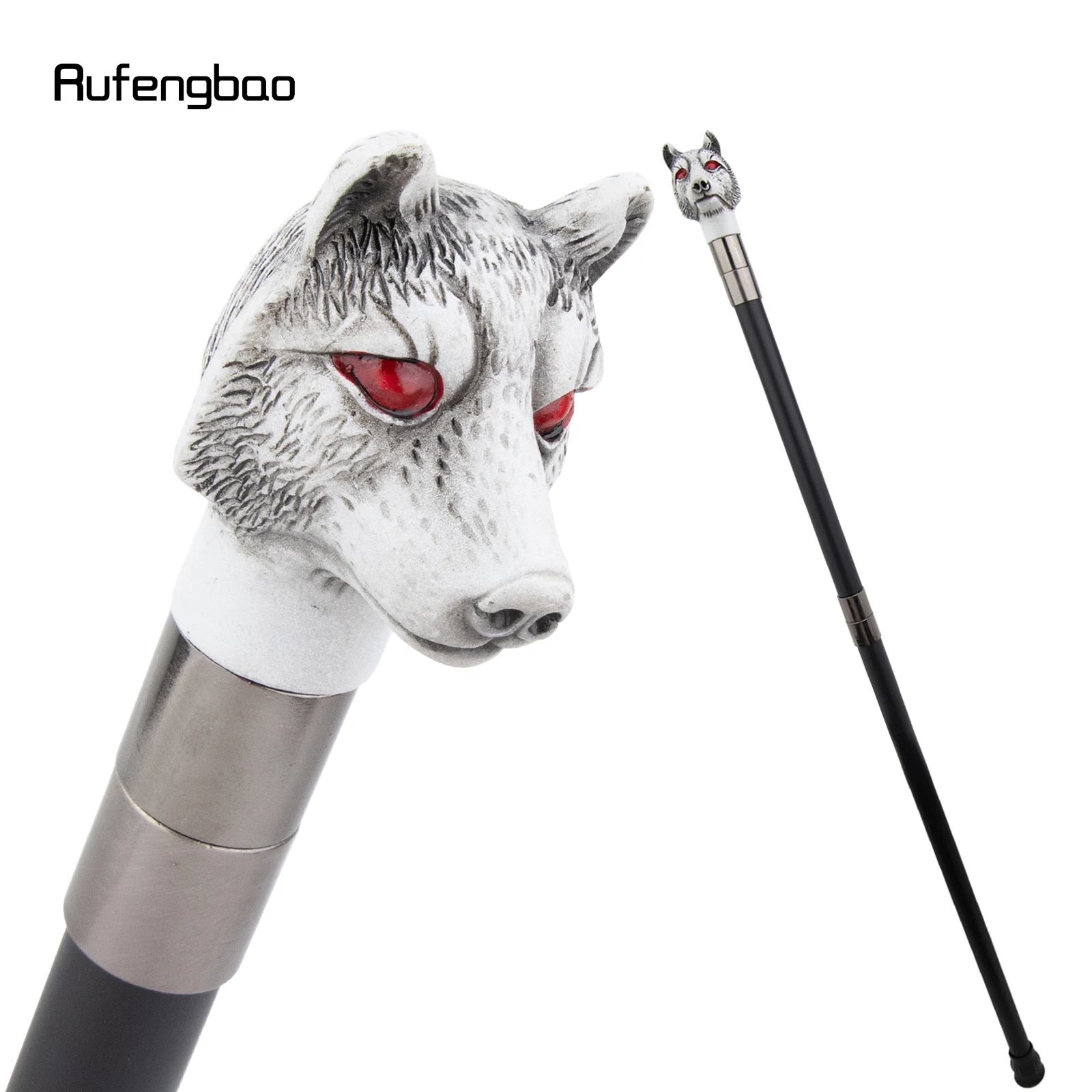 عصا قصب المشي برأس الذئب من الراتنج الفضي ذات العيون الحمراء للحفلات التنكرية، Steampunk وعصا الاستخدام اليومي مع صندوق فاخر 93 سم #3
