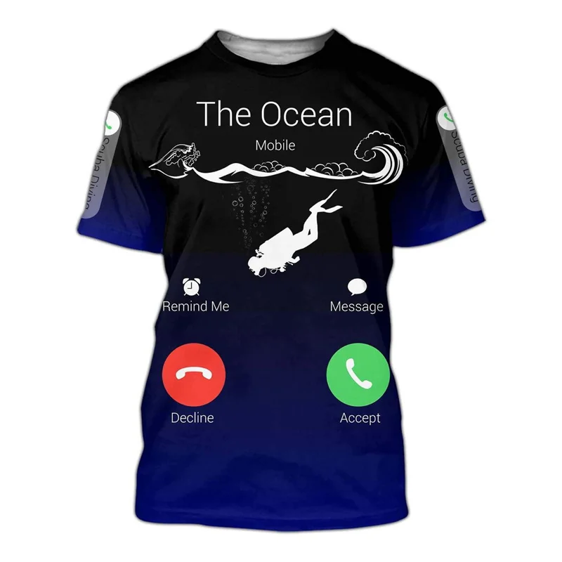 Unisex Dive The Ocean T Shirt 3D SCUBA Diving Athlete Graphic Tee Shirts for Men Extreme Sport T-shirt Fashion Short Sleeve Tops