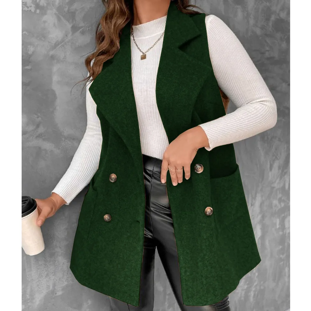 Women's Woolen Vest Double Breasted Youthful Woman Clothes Fashion Women's Street Style Lapel Tailored Coats Jackets Clothing