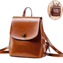 Women Backpack Daypack Genuine Leather Student Book Bag Fashion Vintage Casual Female Girls Oil Wax Cowhide Rucksack Backpacks