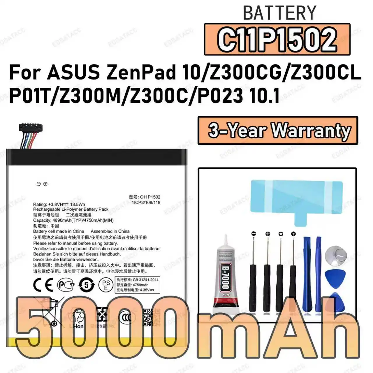 

100% New High Quality C11P1502 Battery For ASUS ZenPad 10/Z300CG/Z300CL/P01T/Z300M/Z300/P023 10.1 Replacement Battery Bateria+Fr
