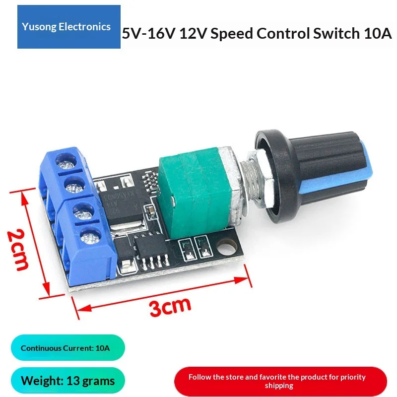 5V-16V 10A PWM DC Motor Speed Controller Potentiometer Switch Stepless Speed Regulator LED Dimming Module 98% High Efficiency