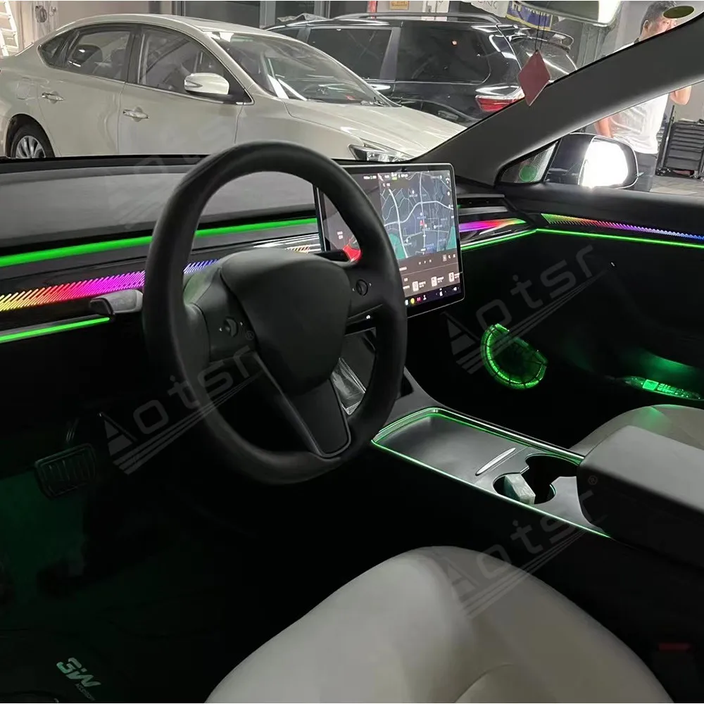 New Car Interior Led Decorative Lamp Cover For Tesla Model 3 Y LED Radium Carving Atmosphere Lamp