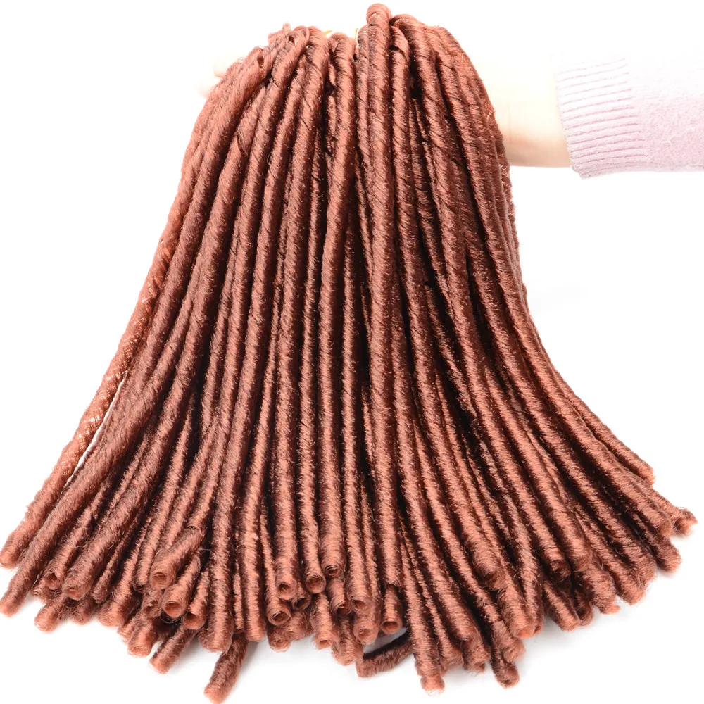 Pelo sintético de estrella completa, pelo de fibra de baja temperatura, marrón y negro, 14 pulgadas, 70g, Rubio falso, Flod Locs, 30 raíces, trenzas