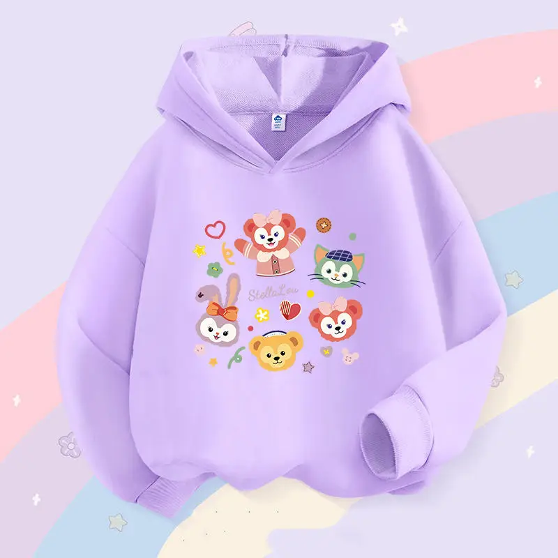 

Disney StellaLou Children's Sweatshirts Cartoon Sanrio Girls Fall Warm Hooded Sweater Anime Cute Middle And Large Soft Coats