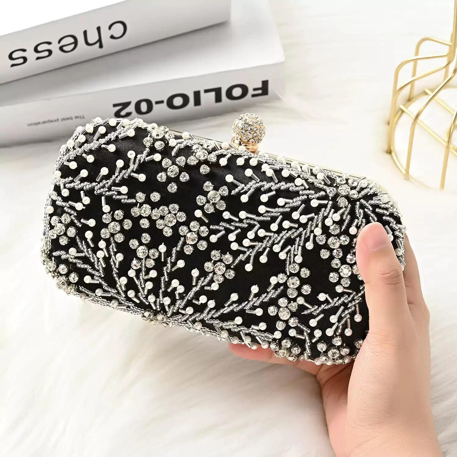 Beading Women's Bag Flower Handmade Elegant Handbag Vintage Pearl Shoulder Bag Luxury Designer Brand Clutch Purse for Weding