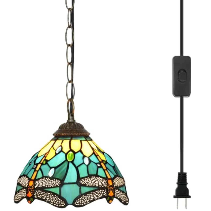 

Tiffany Pendant Light with 8 Inch Lampshade Style Hanging Light Fixture Handmade Stained Glass Hanging Lamp Height Adjustable f
