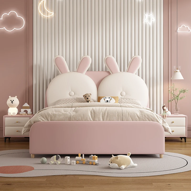 #￥Children's Princess Girls Simple Modern Kid BedHigh Quality Cartoon Rabbit Bed  Frame Queen for Kid CuteChildren Bed Furniture