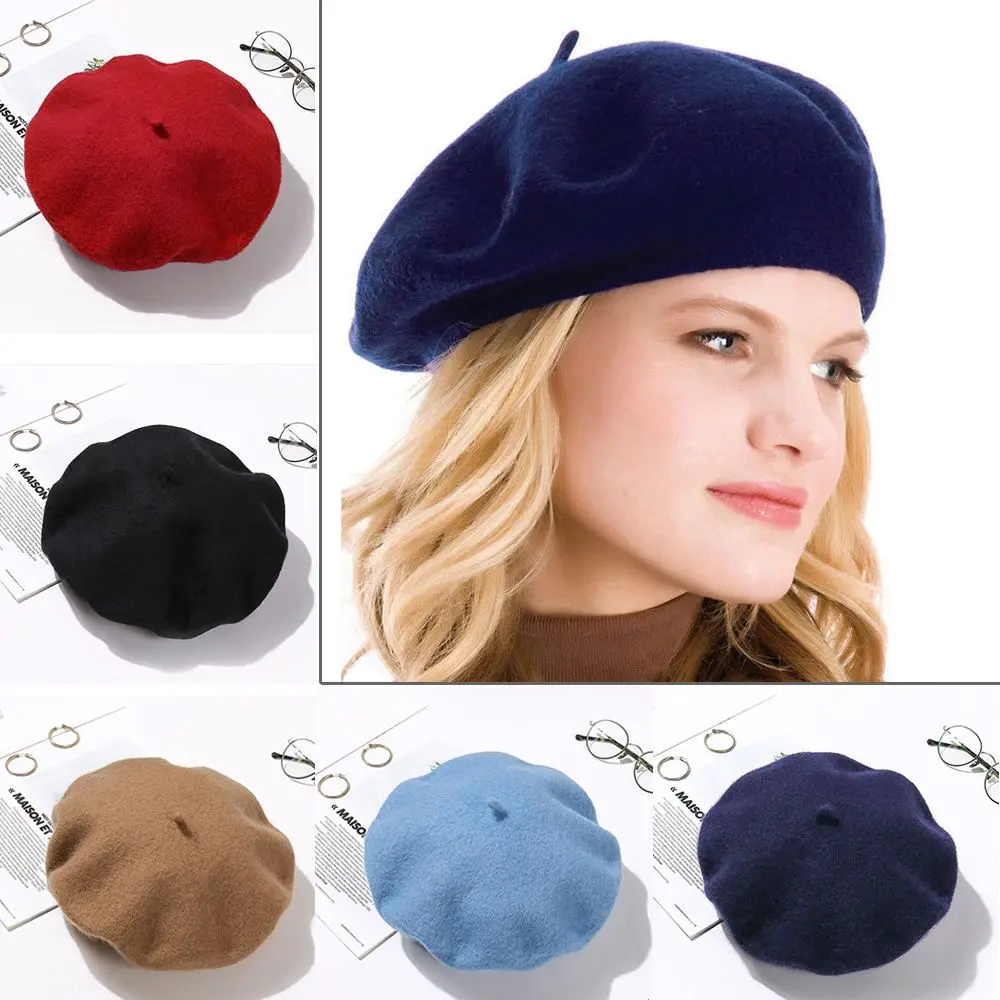Wool Beret Hats Women Winter French Hat Girls Solid Color Fashion Autumn Winter Beret Hat For Women Flat Cap Hat Felt Berets