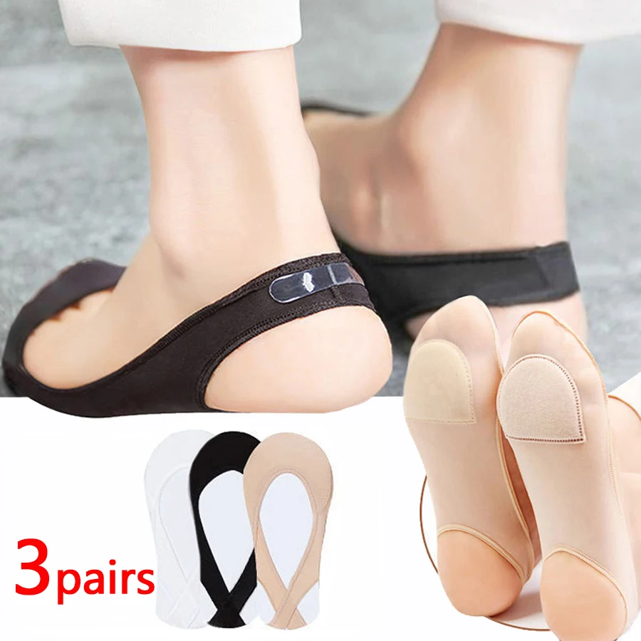 3 Pairs Invisible Boat Socks Women Summer Silicone Non Slip Socks for High Heels Shoes Ice Silk Thin Half Palm Suspender