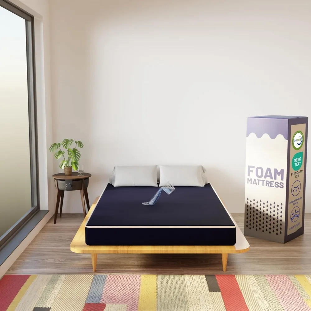 

8-Inch Queen size Medium Firm Water Resistance Nylon Vinyl Foam Mattress, Noiseless Soft Cloud Feeling for Bedroom Furniture
