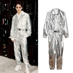 Bright Silver Jumpsuit Metal Technology Hip-Hop Jazz Dance Costumes Catwalk Performance Stage Outfits Men Rave Clothes DN15593