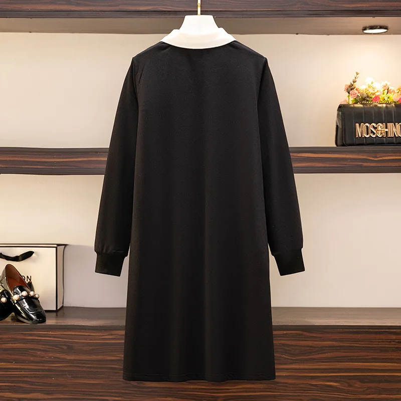 Spring New Large Size Women\'s Loose Dress Bust 153 Long Sleeve Fake Two-Piece Sweater Dress Black 5XL 6XL 7XL 8XL 9XL 150Kg