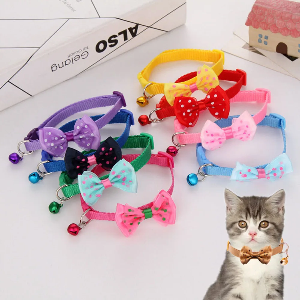 Small Dog Collar With Bell Adjustable Bow Cat Collar Puppy Bow Tie Pendant Cat Necklace DIY Pet Dog Accessories Chihuahua Teddy