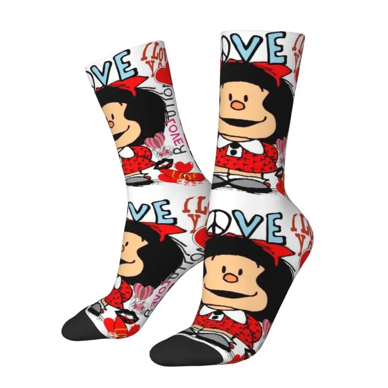 Love And Mafalda Surrounded By Hearts Dress Socks for Men Women Warm Funny Novelty Quino Manga Cartoon Crew Socks