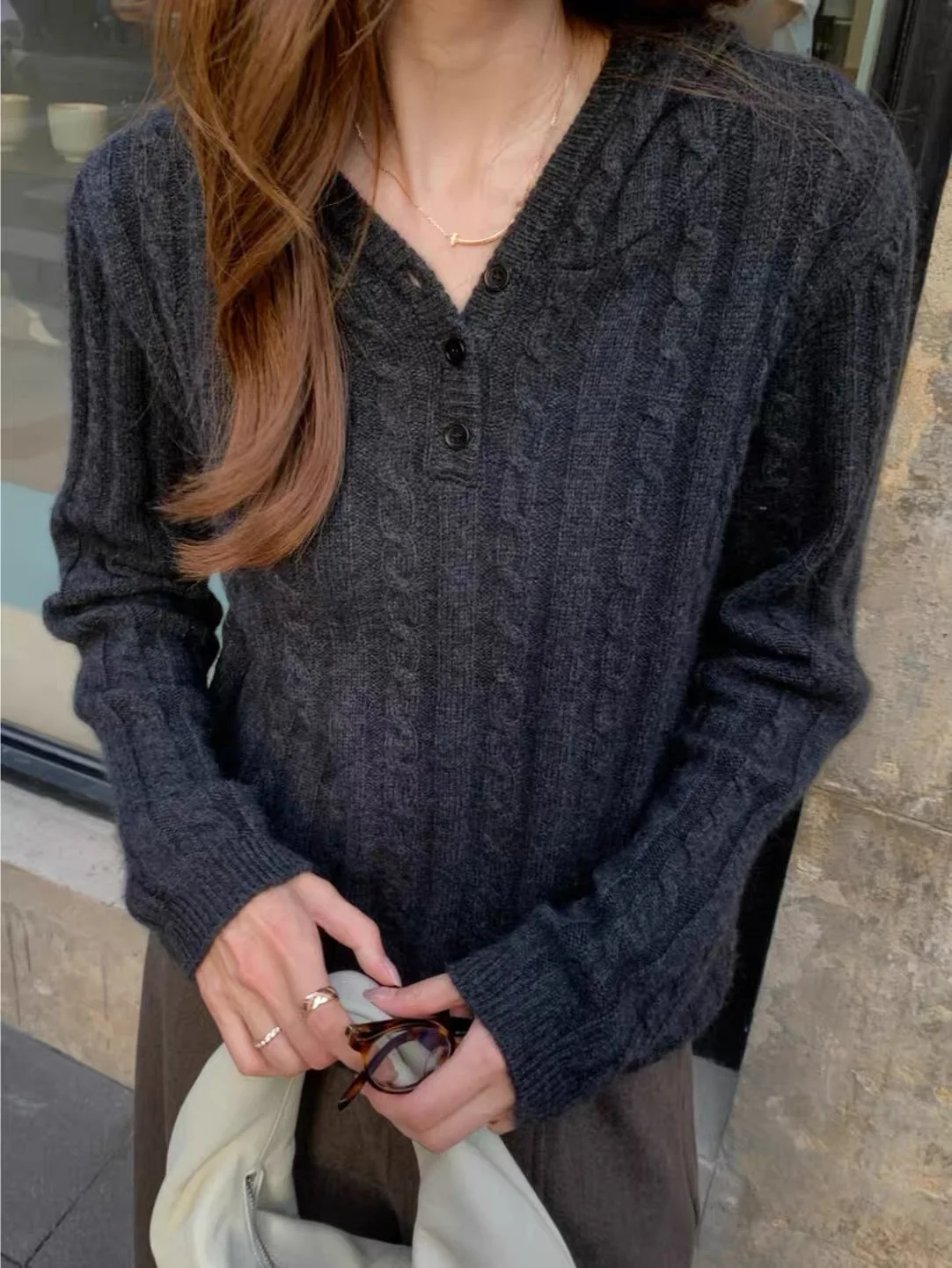Hooded sweater women's 2026 autumn and winter new fashion loose 100% wool knitwear top women