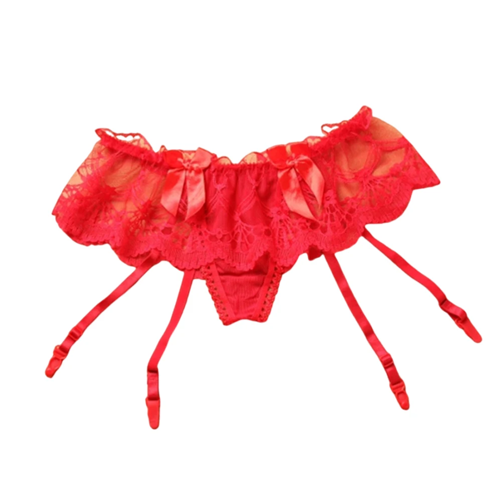 القوس الدانتيل الملابس الداخلية Crotchless ثونغ مرونة معتدلة طول منتظم بلون دنة النسيج مناسبة لجميع الفصول
