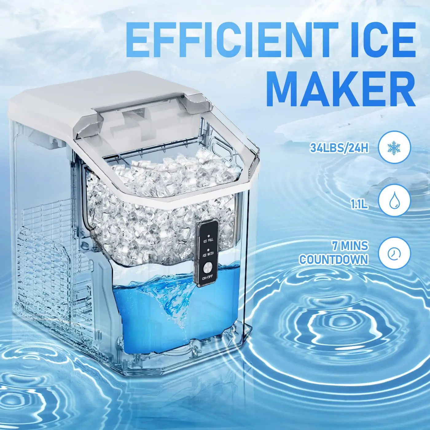 Nugget Ice Maker Countertop, Crushed Chewable Ice Maker, Self Cleaning Ice Makers with One-Click Operation, 34Lbs/24H, Pebble P