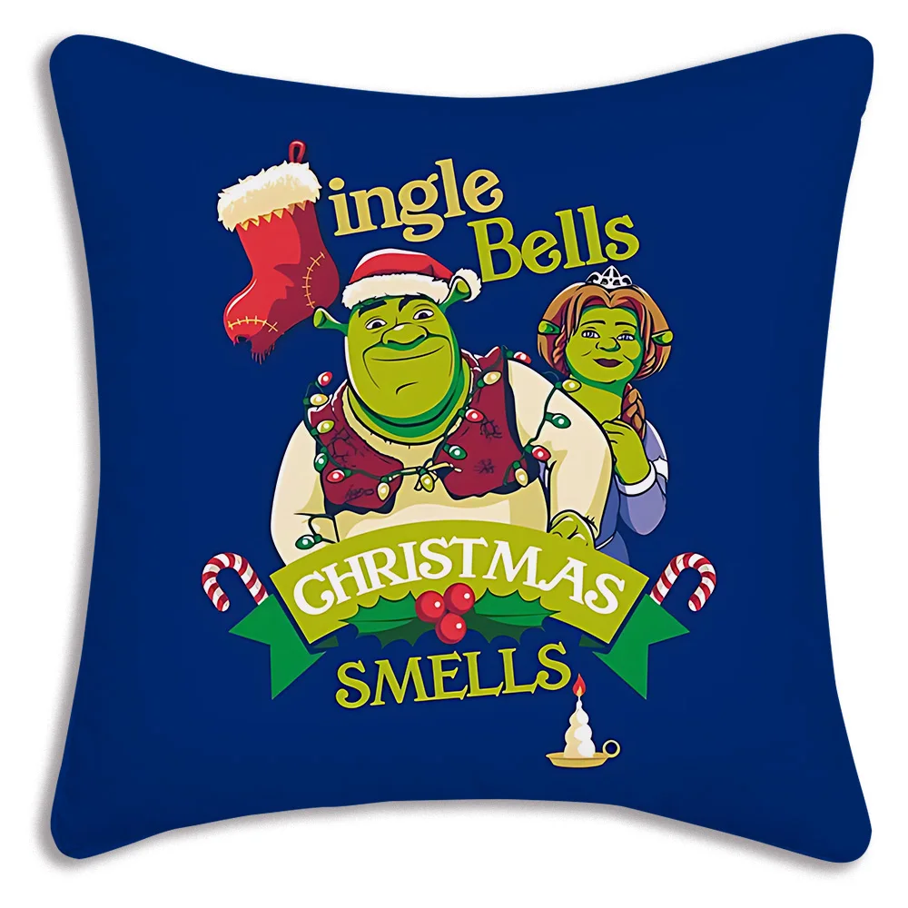 Fantasy movie funny Shrek Pillow Covers Cartoon Sofa Decorative Home Double-sided Printing Short Plush Cute Cushion Cover