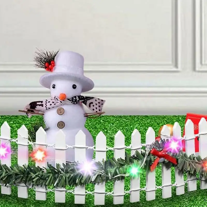 Small Picket Fence For Christmas Tree Decorative Picket Fence Wooden Fairy Garden Accessories With LED Light Party Decoration