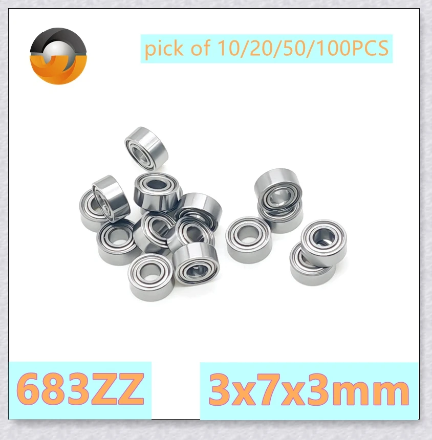 Chrome Steel Miniature Bearing Inner Bore 3mm High Speed Silent Bearings 683ZZ 3x7x3 mm 10/20/50/100PCS 683Z 2Z 683ZZ ABEC-7