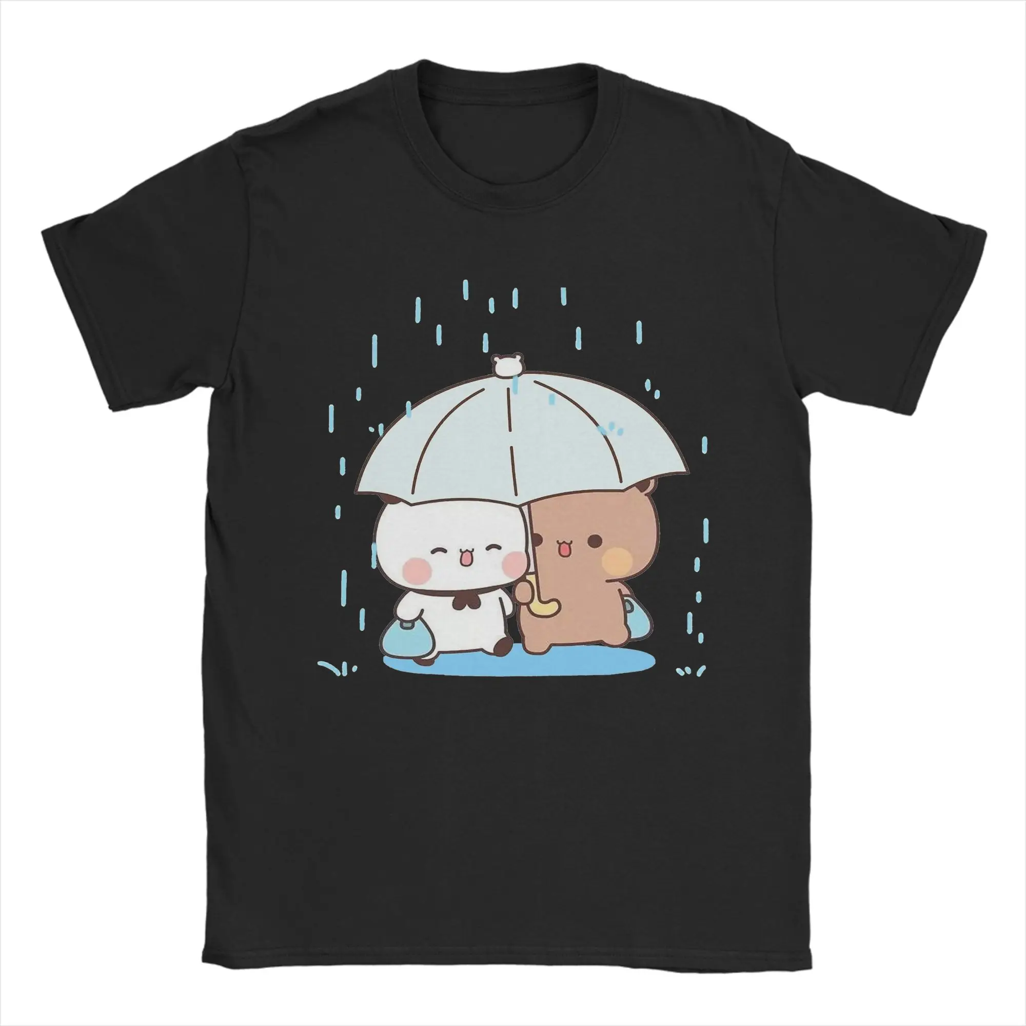Bubu and Dudu Men T Shirts Panda and Bear Funny Tees Short Sleeve Crewneck T-Shirt Pure Cotton Plus Size Tops