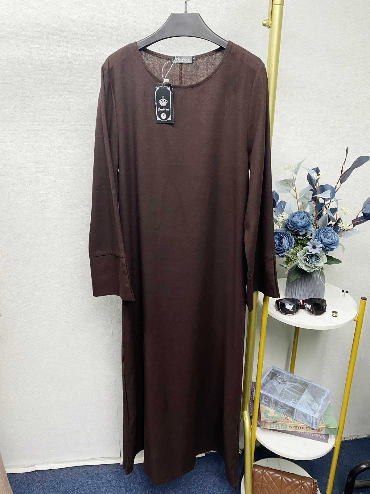 Kimono Abaya liso para o Ramadã, Linho, Fechado, Turquia, Kaftan, vestido longo para o Ramadã, duas mangas laterais divididas, Chiffon Hijab