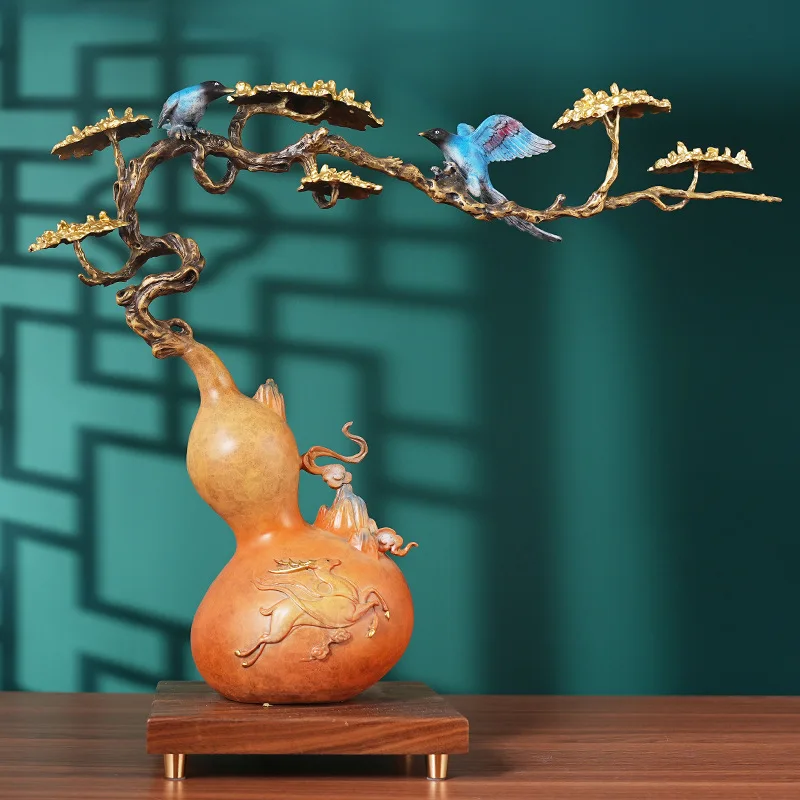 Qianqiu ornament gourd colored copper handicraft home living room desktop ornament, all copper ornament