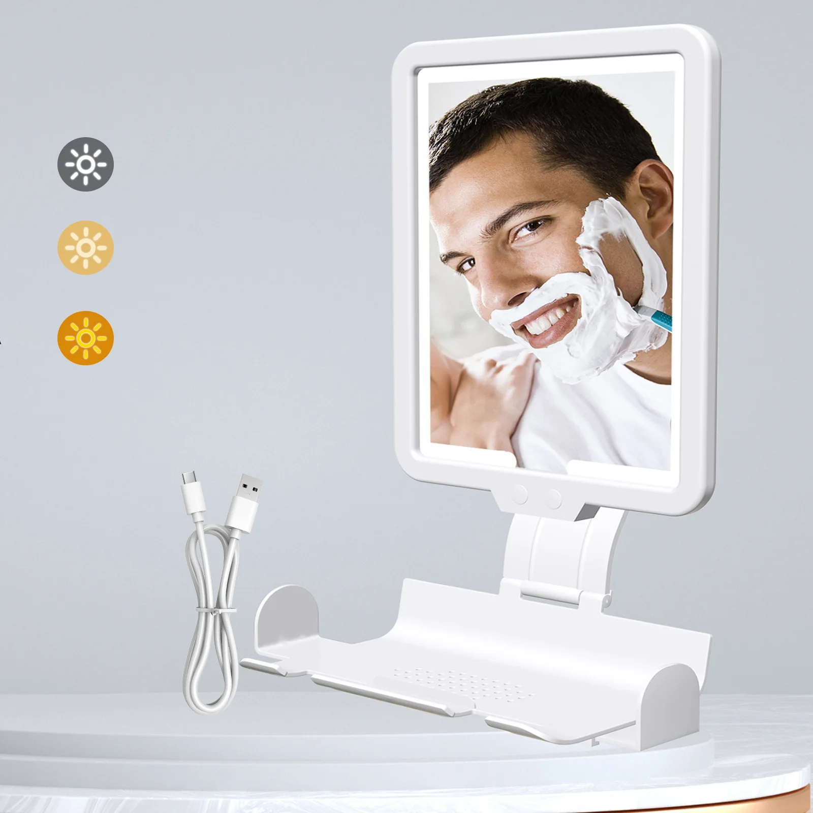 Hot selling heating anti fog shaving bathroom mirror intelligent LED light wall mounted makeup mirror with light charging model