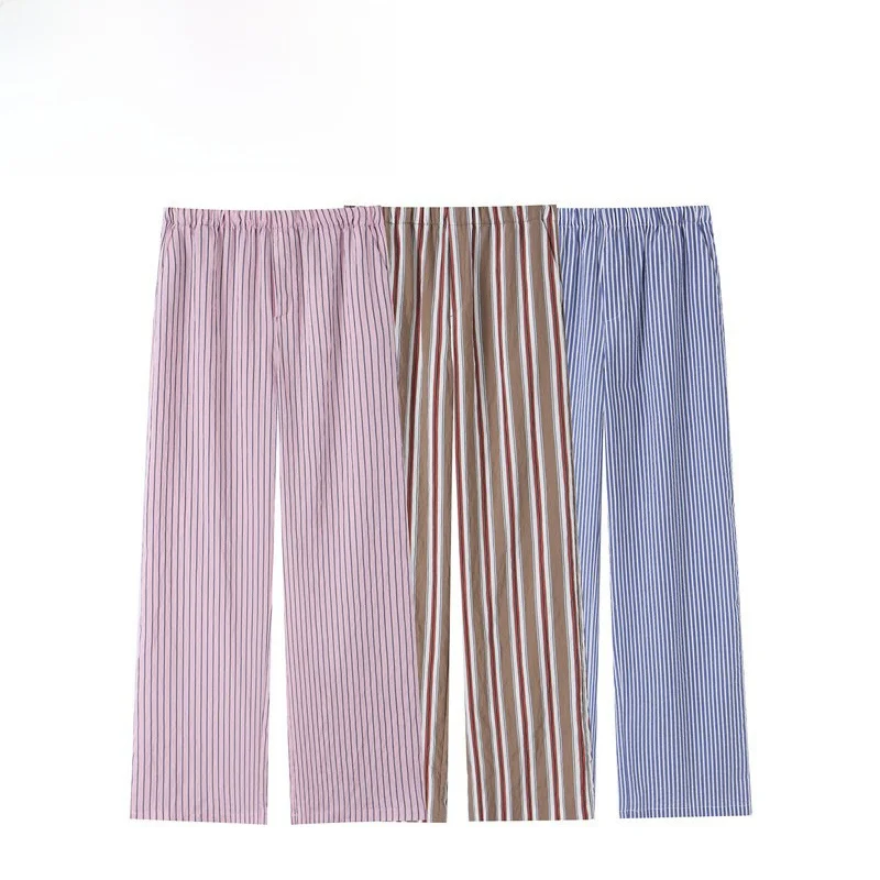 Fashionable Striped Sleepwear Style Flared Pants Women's Casual Trousers All-Match Elegant Look Polyester Fiber Natural Waist