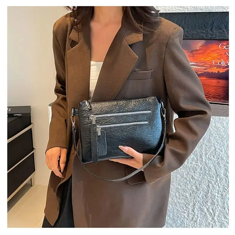 

Texture Soft Leather Phone Bag New Fashion Multi-layer Casual Shoulder Bag Solid Color Women's Small Square Bag Crossbody Bag