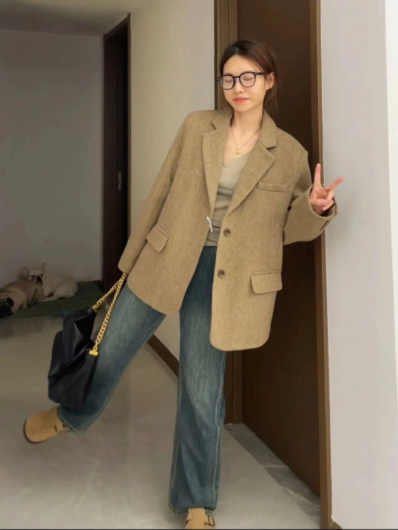 UNXX~ 100% Wool Mixed Color Single-faced Woolen Coat for Women Female Office Lady Autumn and Winter Short Woolen Jacket Fashion