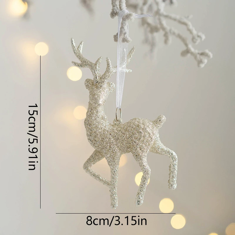 Christmas Tree Hanging Pendants Glitter Small Xmas Deer Oranments Xmas Elk Merry Christmas Decor Happy New Year Gifts