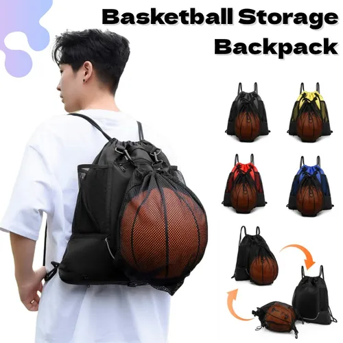 Mochila de baloncesto portátil, bolso de hombro multifuncional con cordón para deportes al aire libre, fútbol, voleibol, bolsa de malla de almacenamiento