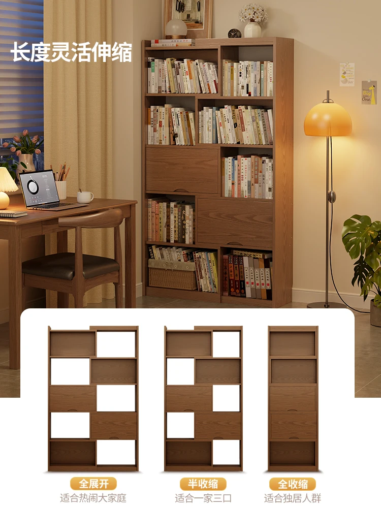 Solid wood bookcase, free combination lattice cabinet, living room floor shelf
