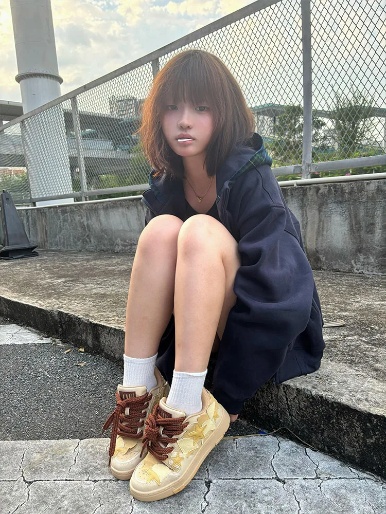 Moletom com capuz xadrez retrô coreano feminino outono inverno Thiened Fce casaco com zíper tamanho pequeno cardigã aberto Sle Long Sve Sweat...