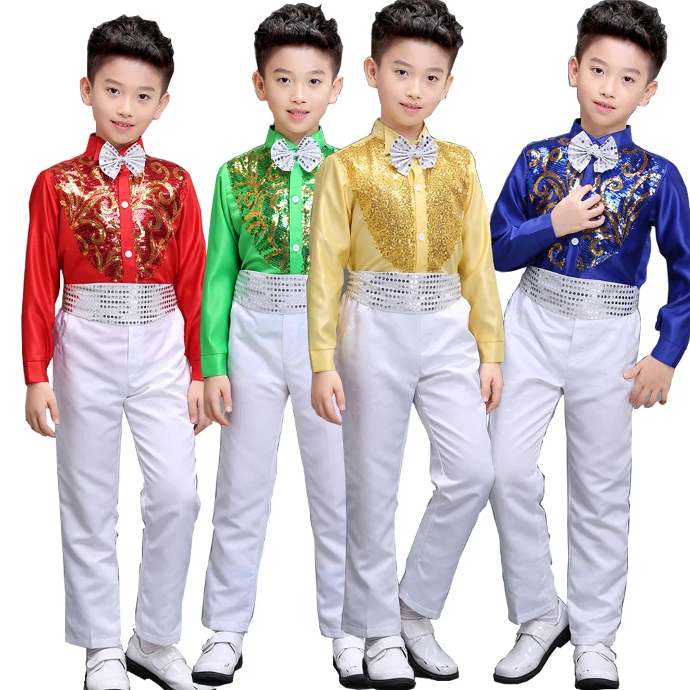 Boys chorus stage costumes Sequined singers Party dance clothing Kids Ballroom Performance dance costumes stage wear Outfits