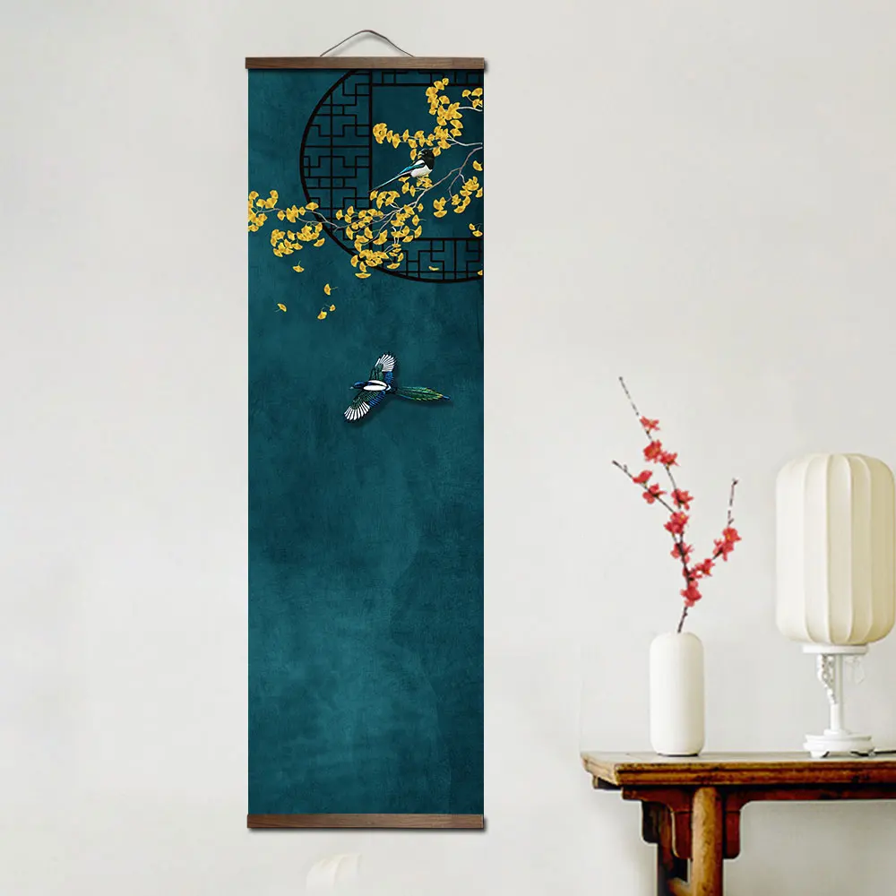 Chinese style Morandi color celebration bird and flower home wall decoration  decoracion para sala  tropical wall art  canvas