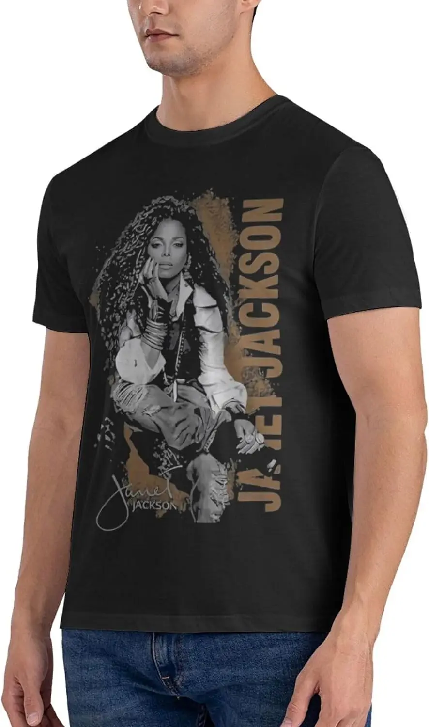 Janet Music Jackson Shirt Men\'s Crew Neck Short Sleeve T Shirt Fashion Graphic Tees Cool Casual Tops Black