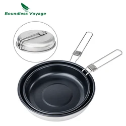 Boundless Voyage Titanium Non-stick Frying Pan 18.8cm / 22cm Outdoor Camping Skillet with Folding Handle Lightweight Cookware