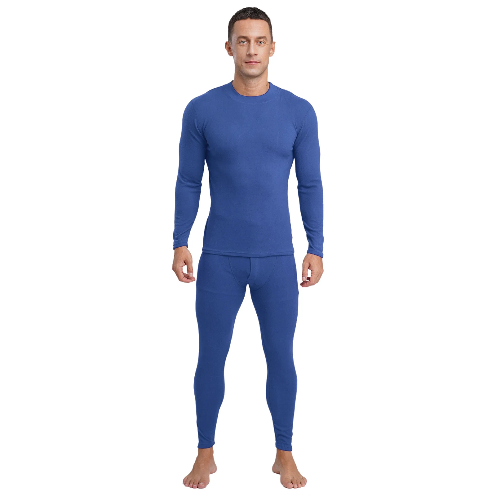 

Men Stretchy Solid Color Thermal Underwear Pajamas Warm Soft Breathable Shirt Tops with Leggings for Winter Warm Base Underwear