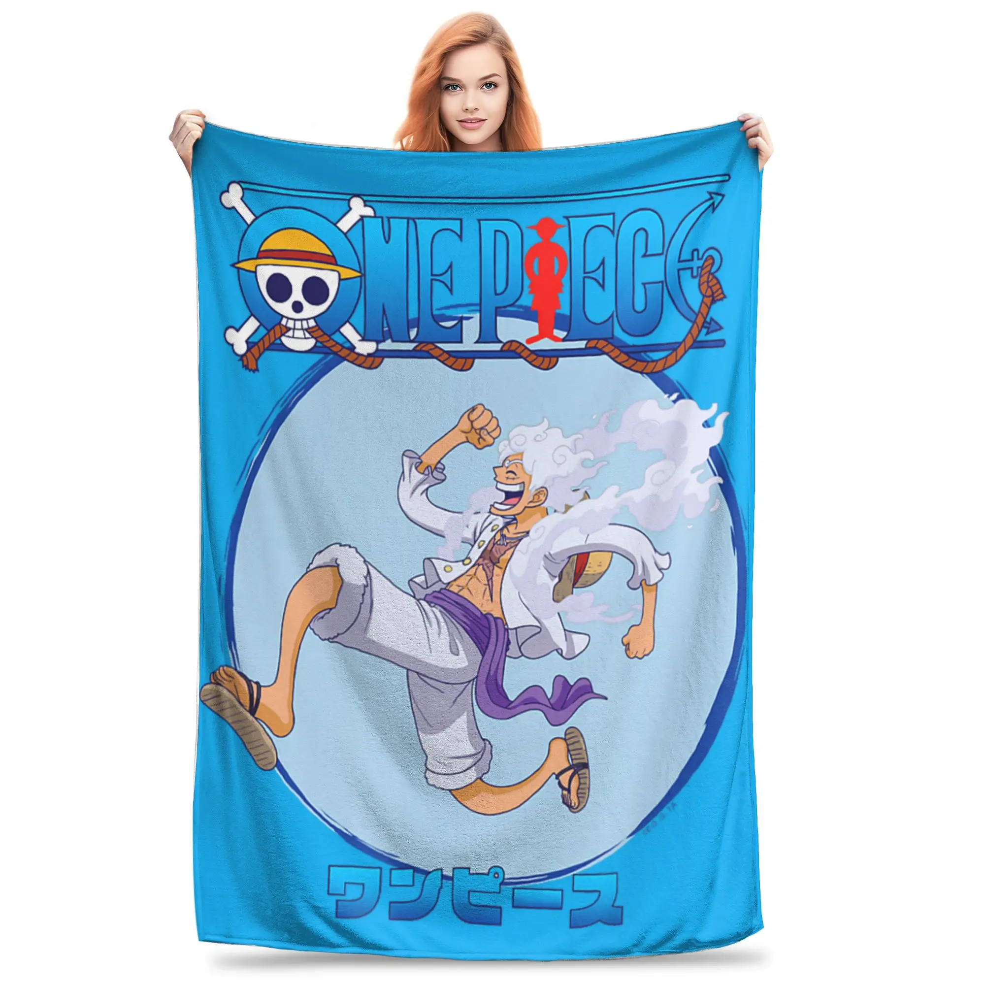 1PC Home Anime Luffy Gear 5 Action Pose One Pieces Blanket Throw Super Cosy Plush Living Room Sofa