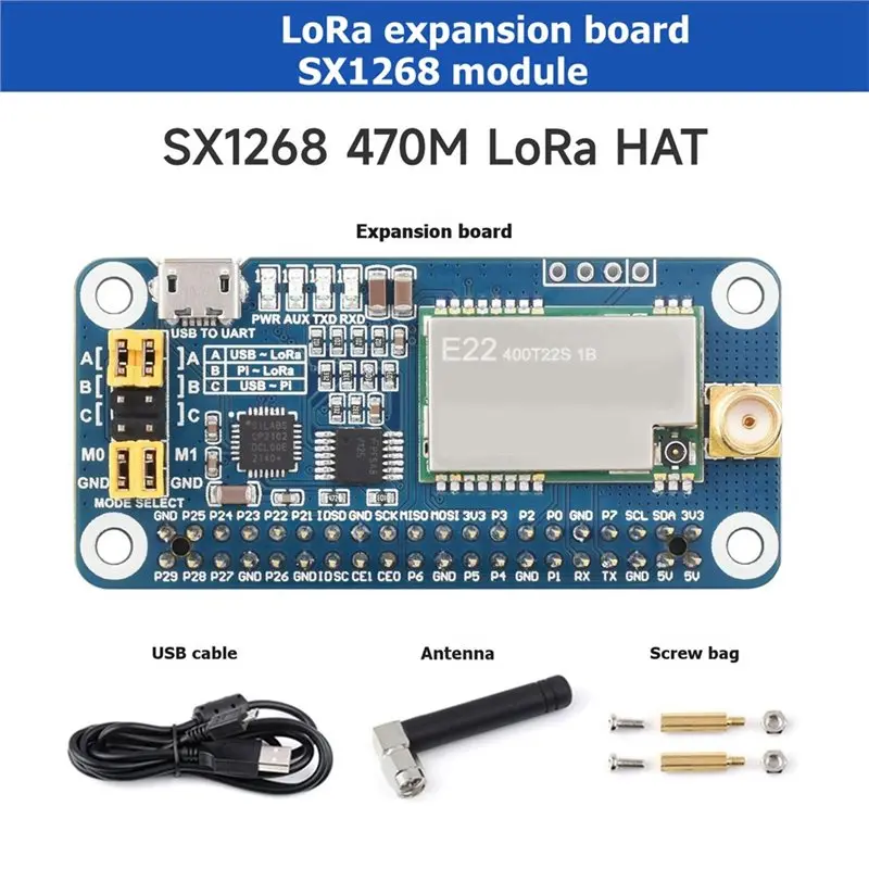 For Raspberry Pi Lora Expansion Board SX1268 470M Lora HAT Module UART Interface For Long-Range Wireless Communication
