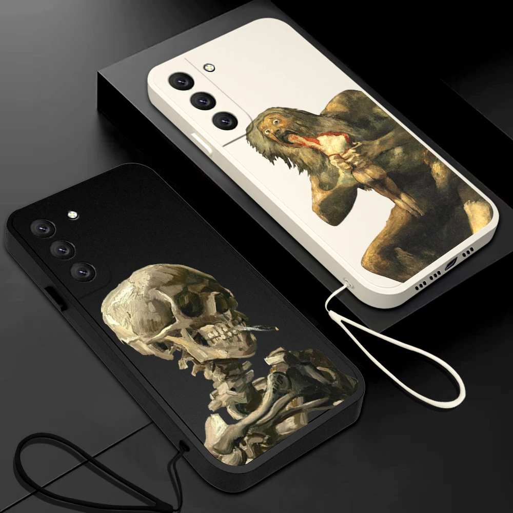 

Van Gogh Skeleton Art Aesthetic Case For Samsung Galaxy S24 S23 S22 S21 S20 Note Lite Ultra Plus FE 4G 5G Cover With Hand Strap