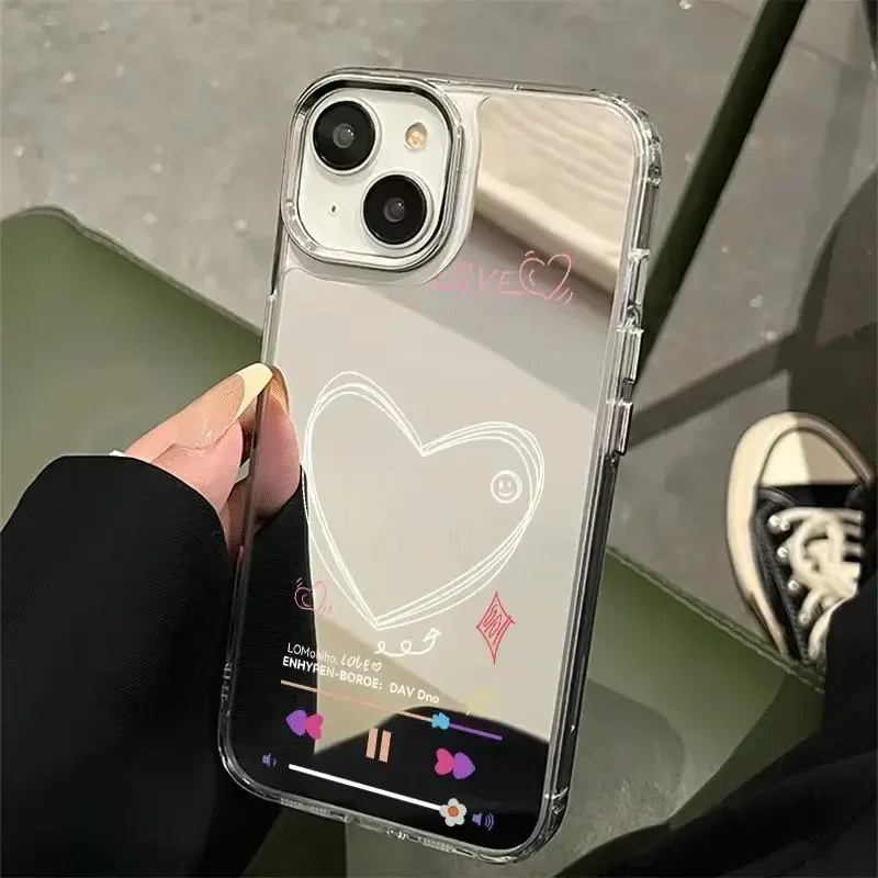 

Loverly Love Shaped Play Music Makeup Mirror Phone Case For iPhone 13 Case iPhone 15 11 12 14 Pro Max 7 8 Plus XR XS Back Cover