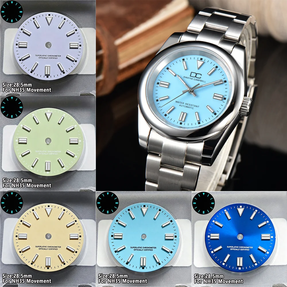 

NH35 Watch Dial 28.5mm Tiffany Bleu Light Green Dial Blue Green Luminous Dial For NH35 ETA 2836 Miyota 8215 Movement Accessories